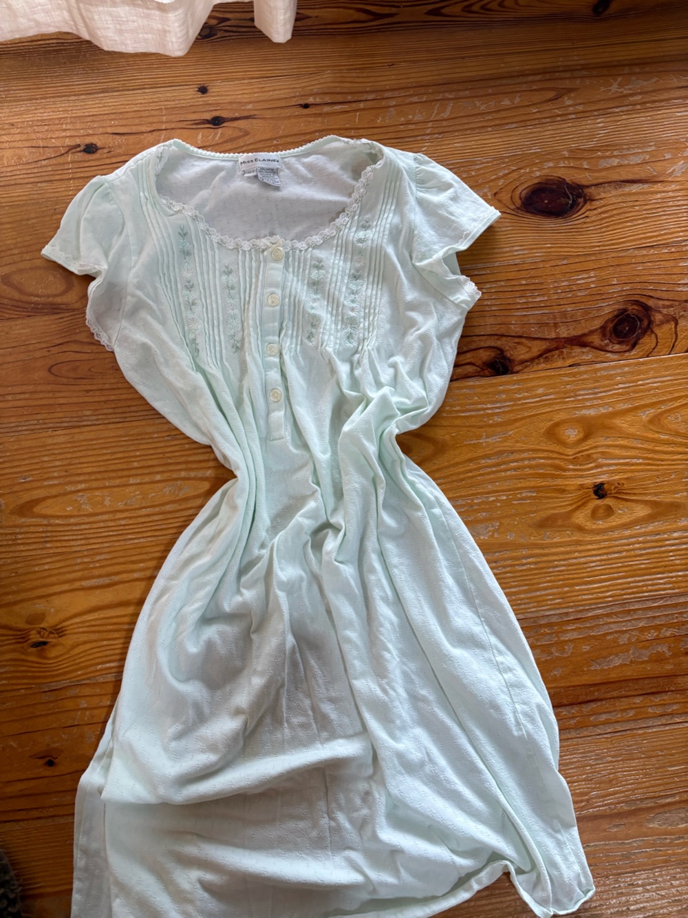 Miss Elaine Mint Green Embroidered Pintuck Nightgown